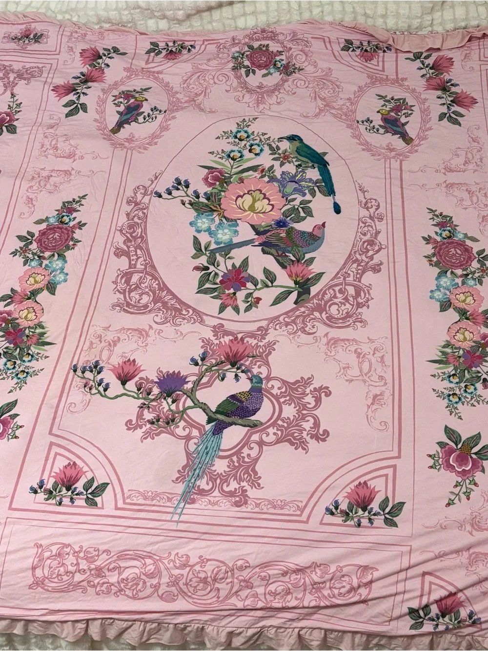 Posh Peanut Antoinette Luxe Blanket Pink White Floral Birds Princess Castle
